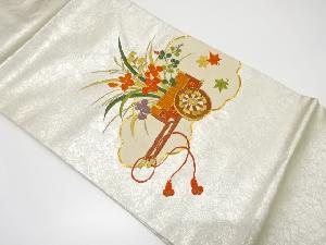 花車模様　刺繍　名古屋帯